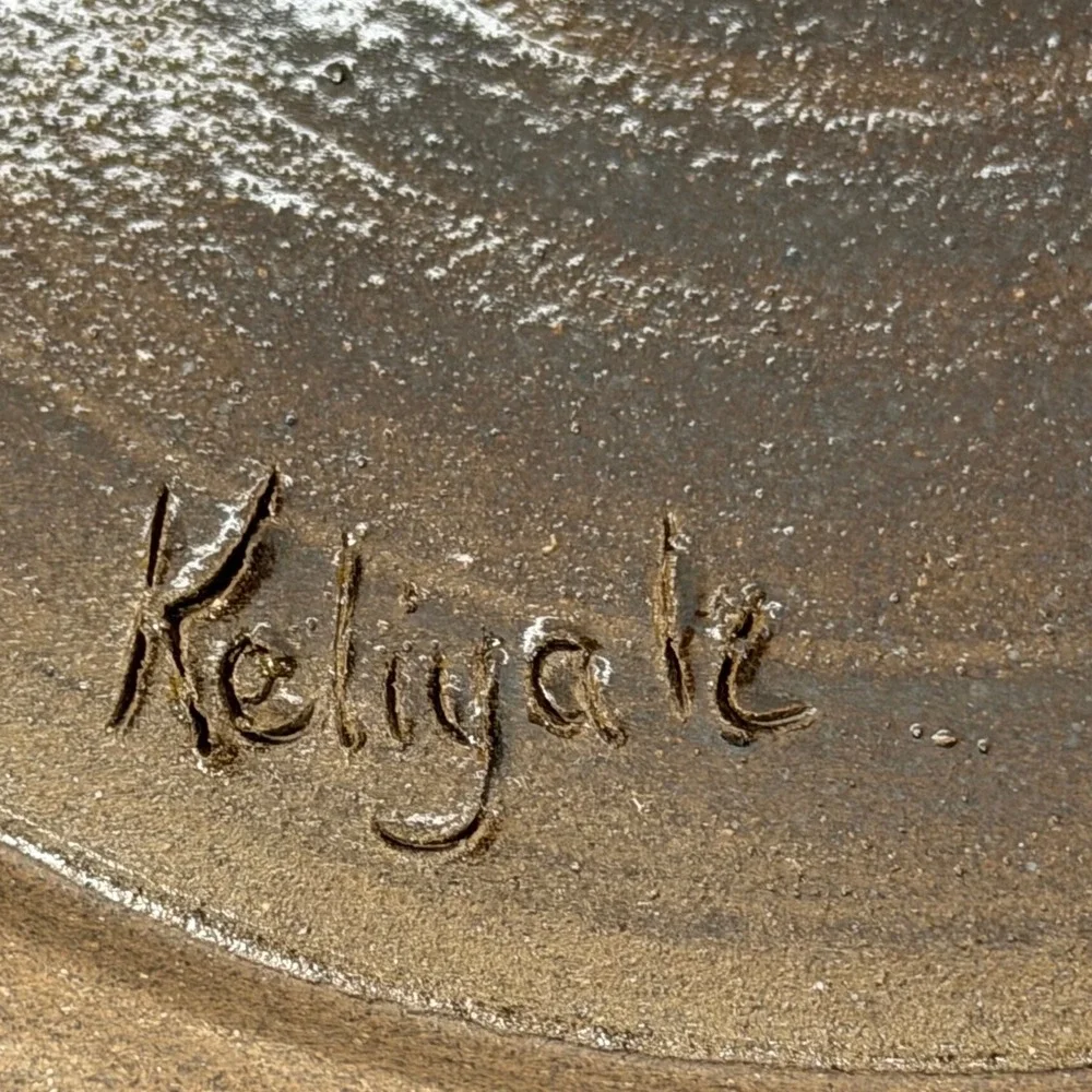 Keliyale Studio Pottery Bowl Blue Brown Drip Glaze Signed‎ Artisan Ceramic